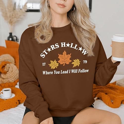 KIEKIECOO Womens Crewneck Sweatshirt Fall Leaf Vintage Graphic Sweatshirts Letter Drop Shoulder Long Sleeve Pullover Tops thumbnail 2