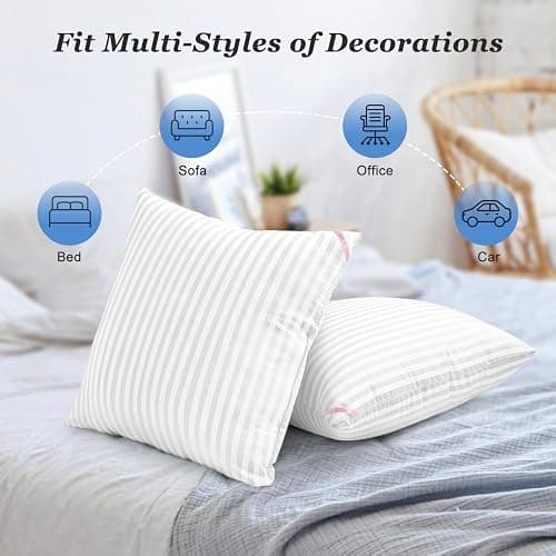 EIUE Throw Pillow Inserts, Machine Washable Pillows,Premium Polyester Fiber Fill for Sofa Bed & Decorative Cushions (White, 18x18inch) thumbnail 3