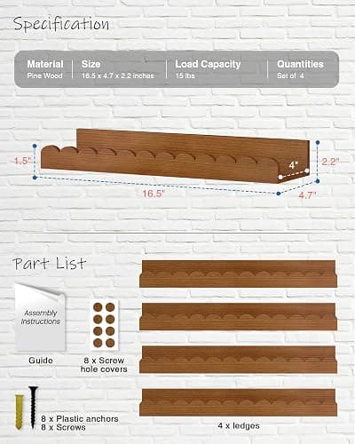 Harwaya Walnut Nursery Book Shelves Wall Set of 4, Dark Wood Scalloped Floating Bookshelf for Wall, Cloud Wooden Hanging Shelving Unit for Kids Bedroom Baby Child Toddler Room Kitchen (Walnut Brown) thumbnail 2