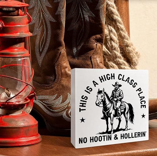 Western Cowboy Wooden Box Sign Decor, Modern Southwestern Decorations for Home Office Living Room Bedroom, Southern Table Decor, Western Gifts for Men Cowboy, Place No Hootin And Hollerin' thumbnail 5