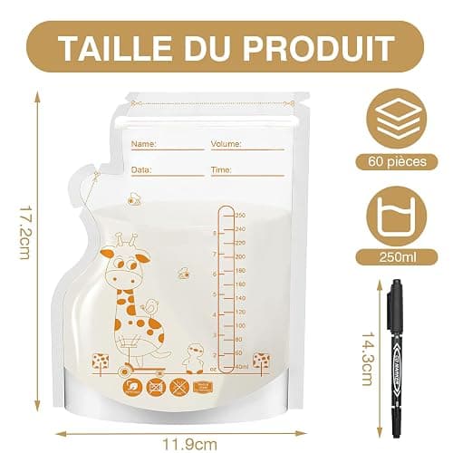 ZOCONE 60 Pièces Sachet Conservation Lait Maternelle, 250 ML Sac Congélation Lait Maternel, sans BPA, Sac Lait Maternel Congelation Avec Échelle, Sachet Lait Maternel thumbnail 3