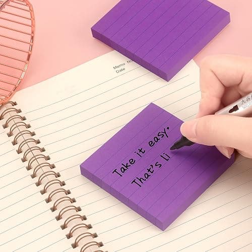 Lined Sticky Notes 3x3 Sticky Notes with Lines Self-Stick Notes Bright Color 4 Pads 90 Sheets/Pad (Purple) thumbnail 7