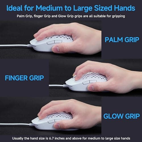TMKB Falcon M1SE Ultralight Honeycomb Gaming Mouse, High-Precision 12800DPI Optical Sensor, 6 Programmable Buttons, Customizable RGB, Drag-Free Paracord, Ergonomic, Wired - Matte White thumbnail 6