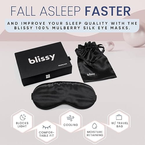 Blissy Silk Sleep Mask - Eye Sleeping Mask for Women & Men for Total Blackout - 100% Pure Mulberry Silk, 22 Momme 6a Fibers - Blindfold Sleep Mask Side Sleeper Eye Cover (Non Adjustable) thumbnail 3