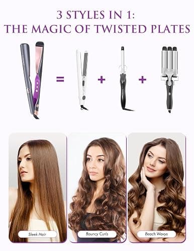LANDOT Hair Straightener and Curler 2 in 1, Twist Flat Iron 1" Dual Voltage | Anti-Frizz Tourmaline Ceramic Float Plates, Fast 30s Heat-Up, 12 Temp 250-450F, All Hair Types, Auto Shut-off thumbnail 5