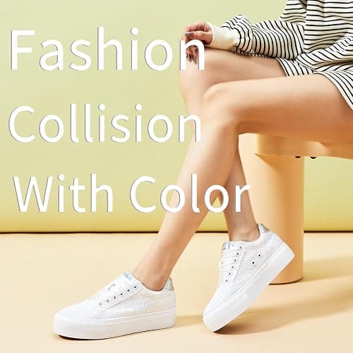 Jeekopeg Glitter Platform Sneakers Women Casual Sequin Sparkly Shoes Bling Thick Sole Walking Shoes Shiny Sequin Wedding Sneakers for Lady thumbnail 7