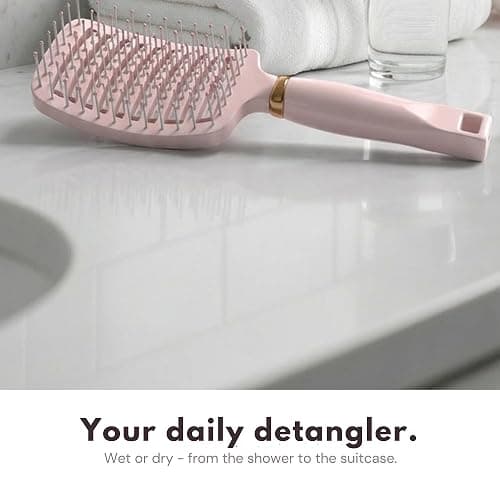 Mineroll Detangler Hair Brush – Soft Bristle Vent Brush for Wet & Dry Hair, Pain-Free Detangling for Curly, Wavy, Fine & Straight Hair, For Women, Men & Kids (Pink) thumbnail 10