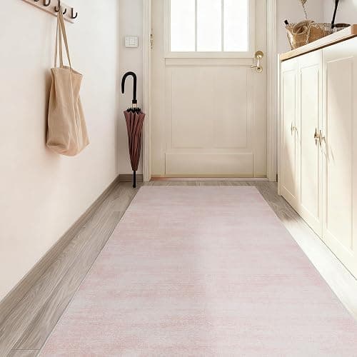 Pink Entryway Rugs, Boho Abstract Modern Cute Runner Rug for Hallway,3x8 Light Pink Ombre Low Pile Carpet for Kitchen Laundry Room Washable Non Slip Bed Side Bedroom Rug 3 x 8 - Image 1