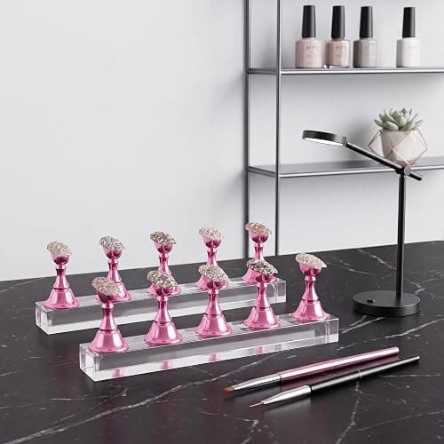 Difenni Nail Stands Acrylic Nail Art,Press on Nail Stand Magnetic Nail Tips Practice Holder 54 Pcs Reusable Adhesive Putty for DIY Painting(Pink thumbnail 8