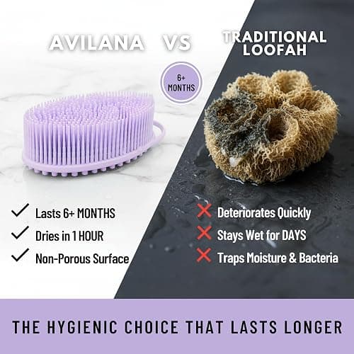 Silicone Body Scrubber for Shower - Gentle Exfoliating Back Scrubber with Soft Bristles - Avilana Premium Dual Sided Bath Brush Massage - Loofah Alternative for Sensitive Skin - Gift Women Men thumbnail 3