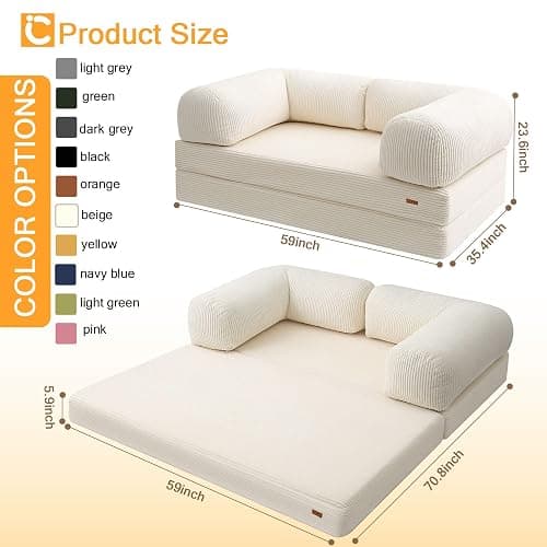 COMAX 4-in-1 Folding Sofa Bed Queen – Convertible Futon Sleeper Mattress Chair Space-Saving Lounge | Foldable Floor Couch | Comfy Guest Bed for Living Room or Bedroom thumbnail 2