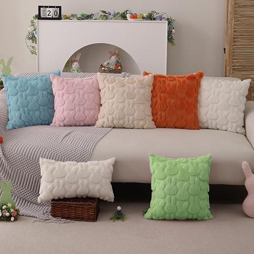 DFXSZ Easter Pillow Covers 18x18 inch Set of 2 Easter Decoration Cream White Rabbit Soft Plush Faux Fur Jacquard Throw Pillows for Bedroom Sofa Holiday Festivals Home Decor FHJ-010A18 thumbnail 6