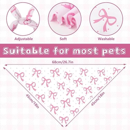 FYSUIMU 2Pcs Pink Bow Dog Bandana Cute Bowknot Triangle Pet Scarf Dot Gingham Reversible Adjustable Pet Neckerchief Dog Bib for Medium Large Dog Cat Costume Accessories thumbnail 2