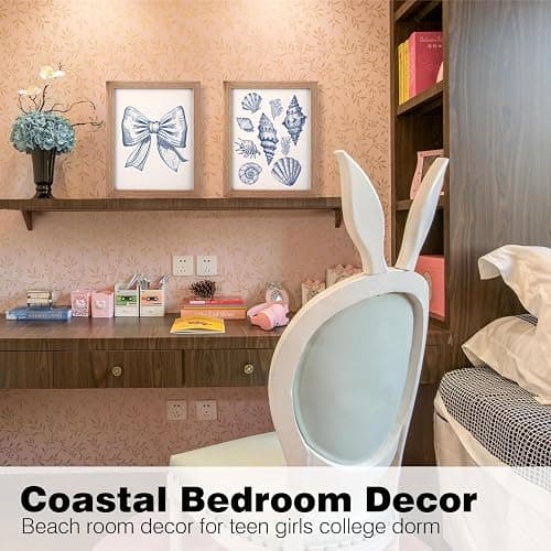 JXREQ Blue Coastal Beach Room Decor for Teen Girls College Dorm Bedroom, Preppy Coquette Coastal Granddaughter Beachy Room Nursery Wall Decor, Trendy Seashell Bow Posters Set of 4, 8x10 Unframed thumbnail 4