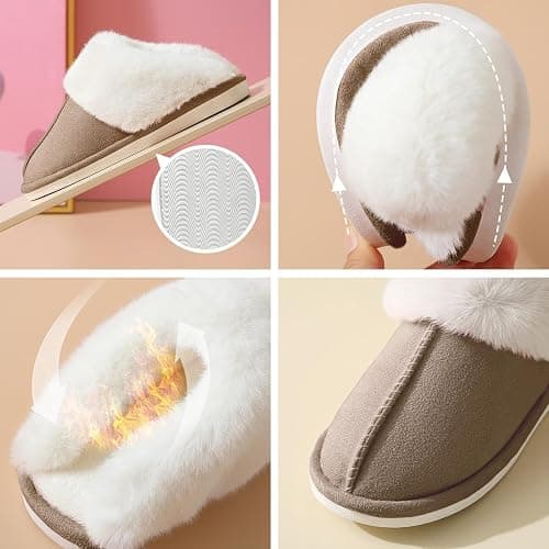 HILAX Pantoufles Femme Homme Hiver Chausson Maison Confort Chaud Slippers Cuir Peluche Mules Fourrure Intérieur Antidérapant Chaussures pour la Maison thumbnail 5