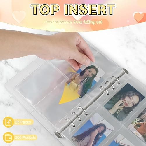 Kpop Photocard Binder, PU Leather A5 Photocard Holder with 200 Pocket, K-Pop Korean Pop Photocard Holder Binder Book, 4 Photo Style Photo Card Album Trading Cards Organizer(White) thumbnail 4