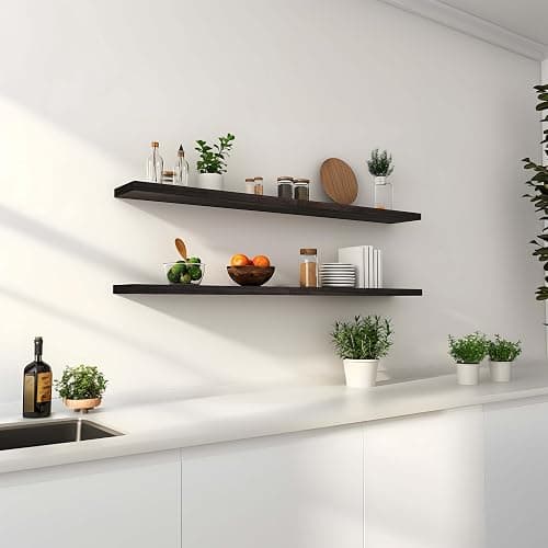 YYWUOJJ Wood Floating Shelves for Wall Decor, Rustic Wall Shelves for Bedroom Bathroom Kitchen Living Room, Set of 4 Walnut 48 Inch thumbnail 4