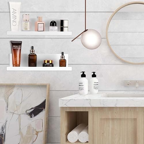 Collazoey 2pcs étagère Murale sans perçage, matériau Acrylique, étagère Murale de décoration de la Maison, adaptée à la Cuisine, à la Salle de Bain, au Bureau, au Salon, Blanc thumbnail 2