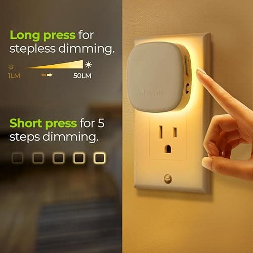 AUVON Plug-in LED Backlit Night Light with Motion Sensor & Dusk to Dawn Sensor, 2700K Soft Warm White Nightlight with 1-50lm Dimmable Brightness for Adults & Kids' Bedroom, Bathroom, Hallway (4 Packs) thumbnail 5