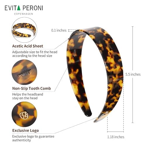 EVITA PERONI Wide Headbands for Women with Teeth Acetate Resin Hair Bands for Women's Hair No Headache Headband No Slip Hairbands-Tortoise thumbnail 5