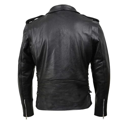 Leather King Men's Classic Side Lace Police Style Motorcycle Jacket thumbnail 9