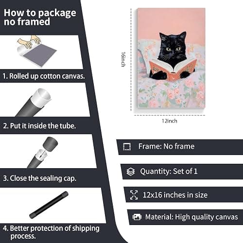 Vintage Cats Reading Books Canvas Wall Art Pink Funny Animal Room Aesthetic Poster Cute Cat Lovers Monet Minimalist Prints Trendy Girls Study Room Book Lover Preppy Wall Decor 12x16in Unframed thumbnail 6