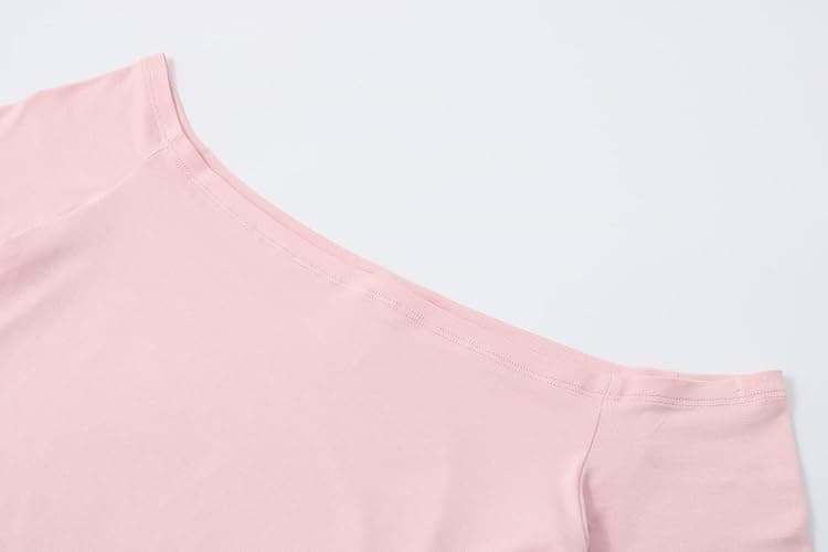 OThread & Co. Women's Off Shoulder Short Sleeve Crop Top Comfy Basic Stretch Layer Shirt thumbnail 5