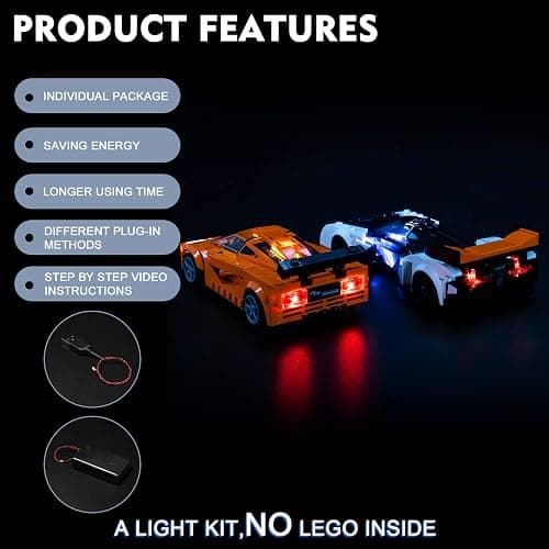 BrickBling LED Lighting Compatible with Lego Speed Champions McLaren Solus GT & McLaren F1 LM; New 2023 Light kit Compatible with Lego McLaren F1; Light up Your 76918-No Model thumbnail 3