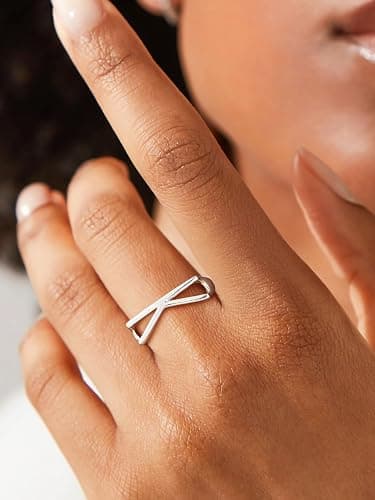 SILVERCUTE 925 Sterling Silver Initial Rings for Women,Adjustable Capital Letter Ring Hypoallergenic,Minimalist 925 Silver Rings for Mother Daughter thumbnail 3