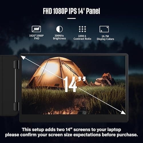 ALLVIA Laptop Screen Extender 14" 1080P FHD IPS, Portable Monitor for Laptop 13-17", Triple Monitor Extended for laptops with Dual Speakers, Plug-Play with Type-C/HDMI/USB-A for Wins/Mac/Chrome thumbnail 3