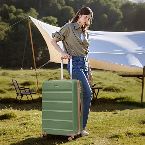Eeeza Luggage Sets 5 Piece, Lightweight Durable Hardshell, 20/24/28" Green | Suitcases with Wheels, ABS Hard Case, TSA Lock, Spinner Wheels, Carry On Luggage Set thumbnail 2
