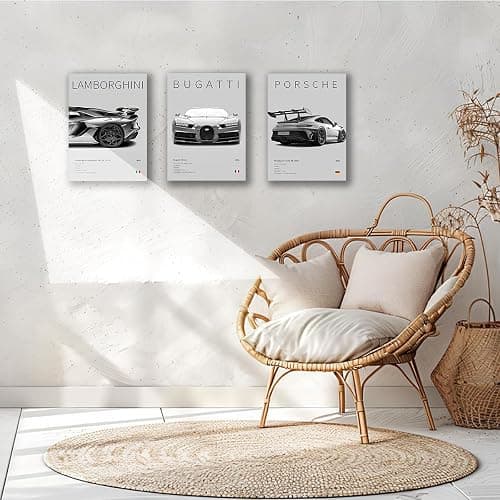 CSLGQGV Car Poster Vintage Racing Car Wall Art Supercar Canvas Prints Painting For Men Room Pictures Guys Dorm Room Aesthetics Decor Bedroom Office (black and white car frame, 12x16in) thumbnail 2