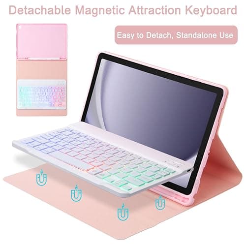 VLEAQC Keyboard Case for Samsung Galaxy Tab A9+/A9 Plus 11 Inch 2023 (SM-X210/X216/X218), Detachable Color Backlit Bluetooth Keyboard and Mouse, Slim Lightweight Stand Cover with Pen Holder (Pink) thumbnail 3