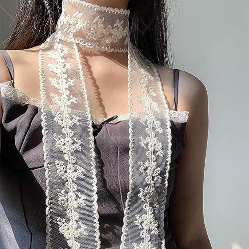 Qojai White Lace Ribbon Scarf Belt Fancy Long Lace Scarf Belts for Women Waist Belts for Jeans Floral Bow Waistband Tie Belt Soft Mesh Fabric Waist Scarves Headscarf Women's Streetwear Accessories thumbnail 8