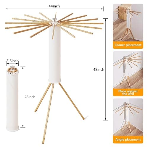 LIENAHU Clothes Drying Rack Tripod,Drying Rack Clothing,Laundry Drying Rack,Floor Standing,16 Wooden Poles,Collapsible Drying Racks for Laundry,Retractable,Foldable,Folding thumbnail 2