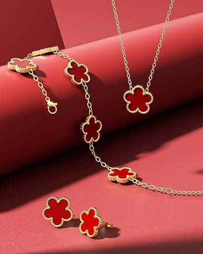 AICase Clover Jewelry Set,18K Gold Plated Lucky Clover Bracelet,Four Leaf Clover Necklace and Clover Earrings Fashion Jewelry Sets Gifts for Women/Mon thumbnail 8