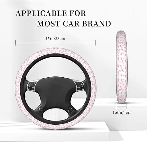 Car Steering Wheel Cover Universal Neoprene Anti Slip Car Accessories Decorative Wheel Protector 15 Inch - Pink Bow thumbnail 2