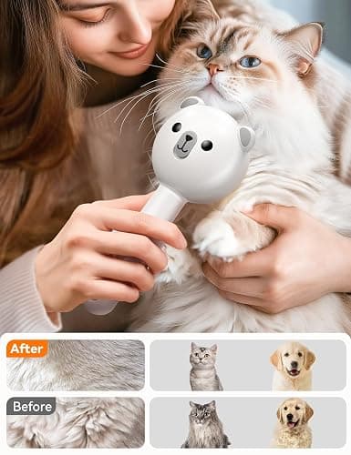 FEELNEEDY Cat Steam Brush, Brushes for Indoor Cats with Release Button, Dual Speed Spray USB Rechargeable Grooming Supplies, Cat Brush for Shedding Suitable for All Long-haired and Short-haired Pets thumbnail 8