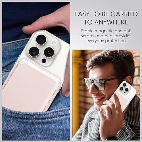 LYQNIHOB 1 Stk, Magnetic Wallet für Handy, Magnetisches Handy Wallet aus veganem Leder, mit rutschfestem Silikon und magnetischem Kartenhalter, RFID-Schutz, Magnetische Geldbörse für iPhone, Graurosa thumbnail 3