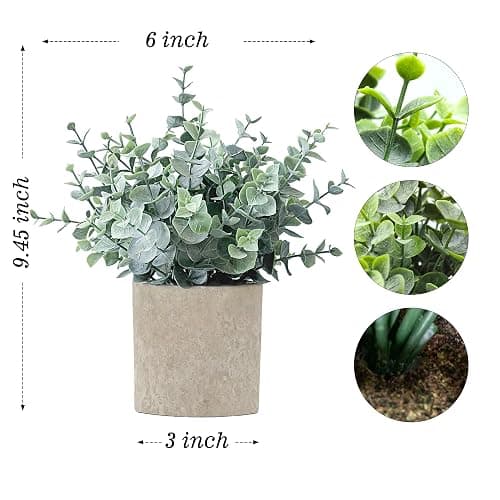 MIXROSE 2 Pack Fake Plants Eucalyptus Small Potted Artificial Plants Indoor Greenery for Shelf Desk Home Bathroom Modern Farmhouse Living Room Coffee Table Decor thumbnail 3