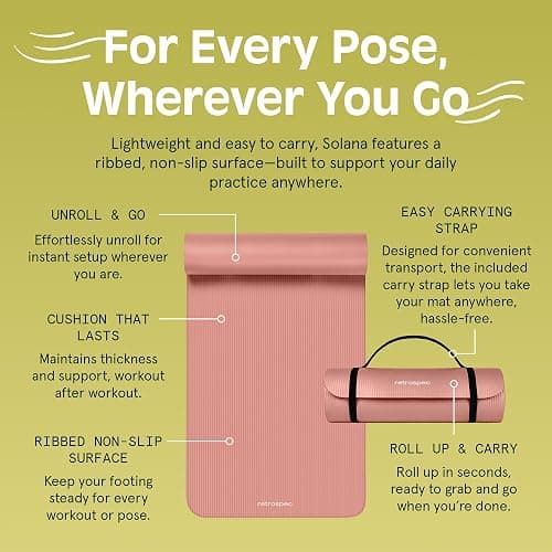 Retrospec Solana Yoga Mat Thick 1/2in Non-Slip Workout Mat with Nylon Strap - 72x24in Exercise Mat for Pilates, Stretching & Fitness - BPA Free, Easy Clean thumbnail 5