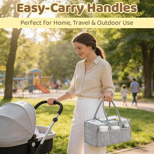 NBOUOU Baby Essentials for Newborn Nappy Caddy Organiser, Baby Nappy Organiser with Long Handles Detachable Compartments, Essentials Nappys Bin, Portable Babys Baskets for Hampers thumbnail 2