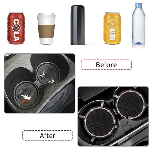 4 Pack Car Coasters, Universal Vehicle Bling Car Coaster, Cute Rhinestone Coaster for Cup Holders,Interior Accessories 2.75'' Silicone Anti Slip Car Coasters for Women (Pink Crystal Circle) thumbnail 4