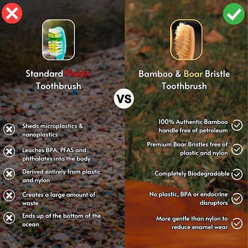Naturifyze Boar Bristle & Bamboo Toothbrush (4 Pack) - Authentic Boar Bristles - Biodegradable - Plastic Free - Bamboo & Boar Bristle thumbnail 3