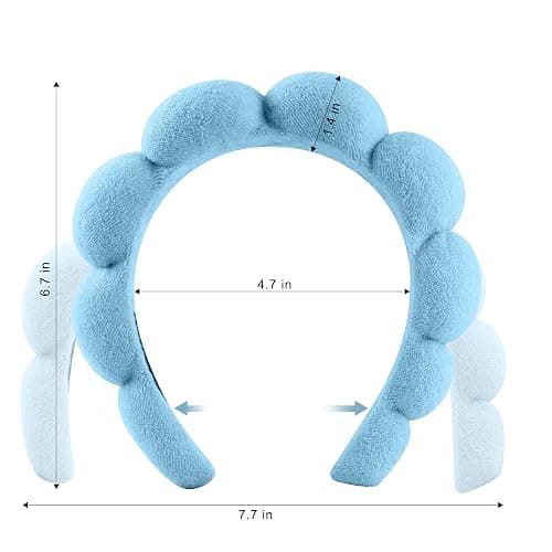 Real Perfection Spa Headband for Washing Face, Skincare Headband Wristband Set for Facial Mask Skin Care, Makeup Remover Towel Cloth Small Spray Bottle with Travel Makeup Bag Gifts for Women - Blue thumbnail 3