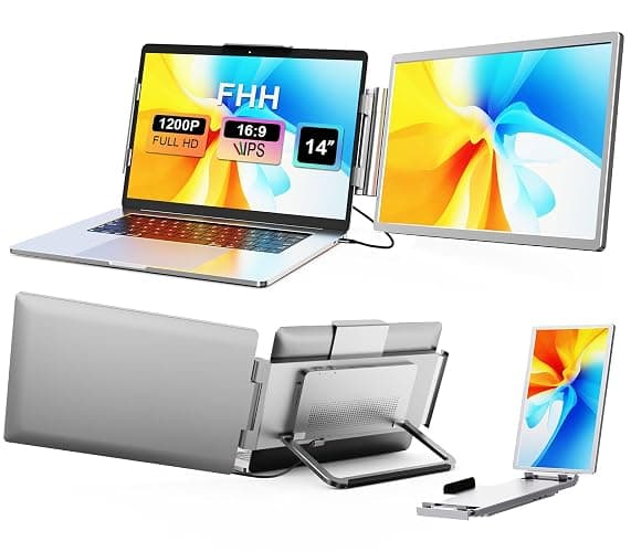 FHH Laptop Screen Extender, 14" FHD 1200P Dual Portable Monitor for Laptop- Travel Monitor Extender for 13-16.5" Type-C/HDMI/USB-A Plug & Play for Wins/Mac/Android/PS5 - Image 1