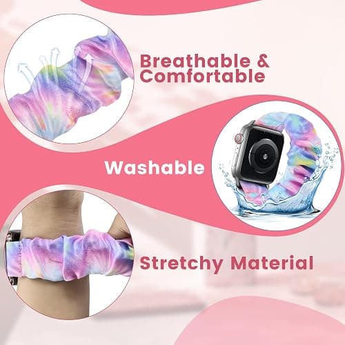 sylacor Scrunchie Bands Compatible with Kids Apple Watch Band, Cute Stretchy Breathable Strap for iWatch Series 10 9 8 7 6 5 4 3 SE SE2 Small Wrists Boys Girls thumbnail 3