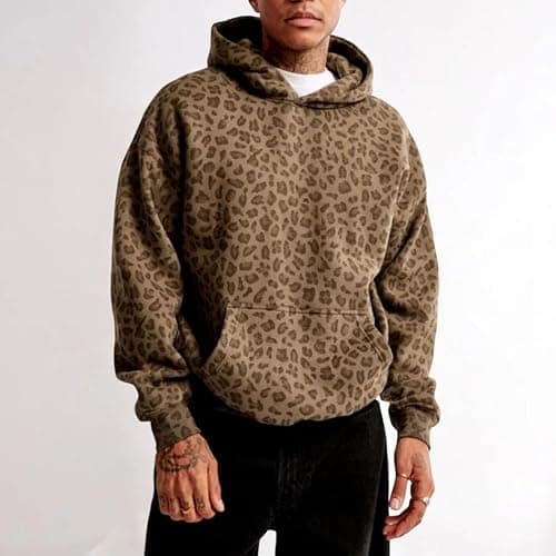 Men's Y2K Leopard Cheetah Print Hoodie - Oversized Vintage Streetwear Sweatshirt, Long Sleeve Pullover with Pockets thumbnail 2