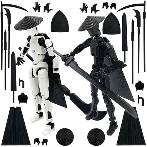 SANSGOUP Titan 13 Action Figure Set (Assembly Completed), 3D Printed Multi-Jointed Movable T13 Lucky13 Dummy Mobile Robot, Nova 13 Action Figures Desktop Decorations for Game Lovers Toy (White/Black) - Image 1
