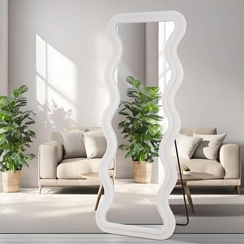 LunaMirror Miroir pleine longueur - 160 x 60 cm - Miroir mural ondulé avec support - Cadre en flanelle ivoire - Miroir mural à suspendre pour chambre à coucher, entrée thumbnail 2